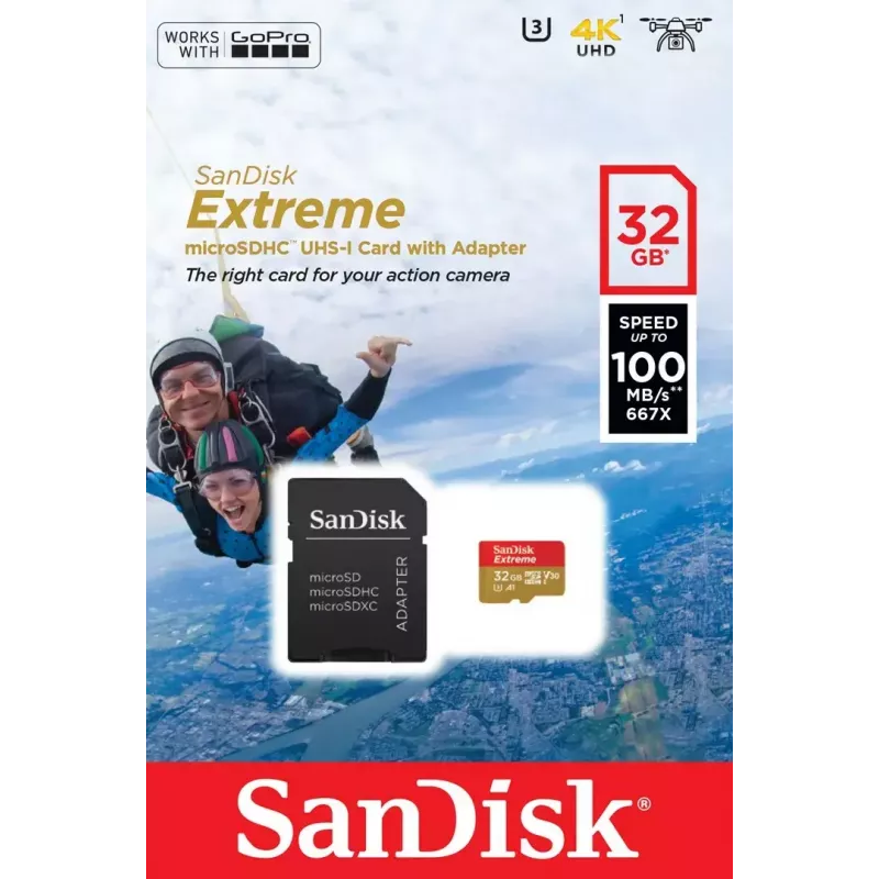 WESTERN DIGITAL SanDisk micro SDXC Extreme 32GB (A1/ V30/ U3/ UHS-I/ Cl.10/ R100/ W60) + Adapter for Action Cam
