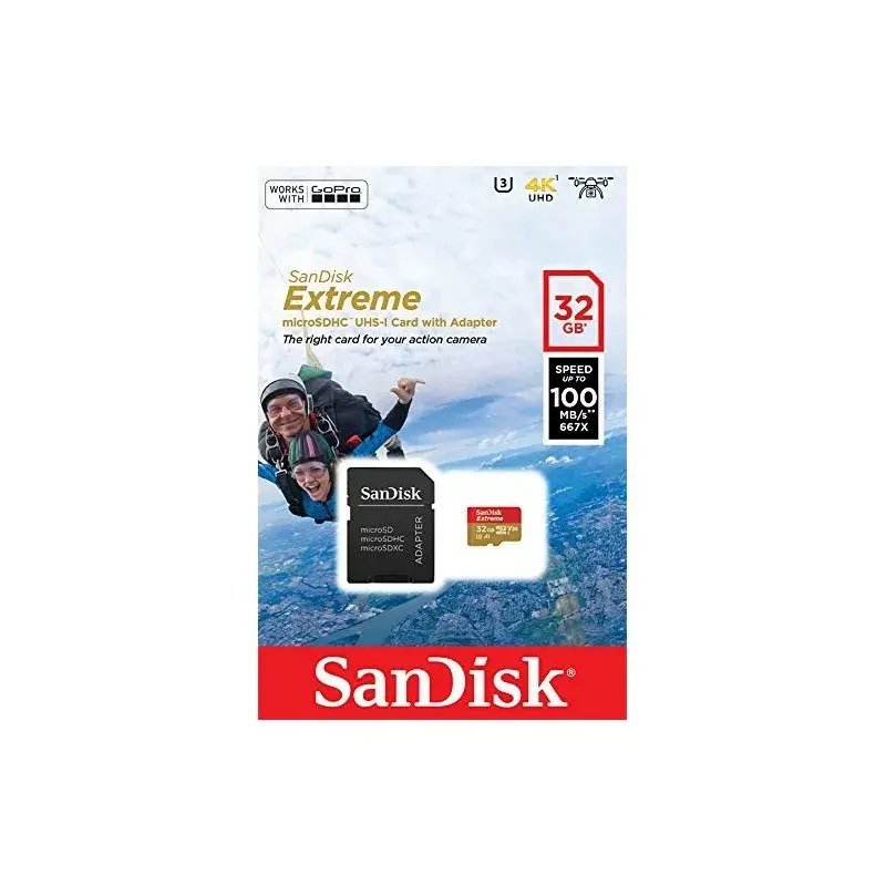 WESTERN DIGITAL SanDisk micro SDXC Extreme 32GB (A1/ V30/ U3/ UHS-I/ Cl.10/ R100/ W60) + Adapter for Action Cam
