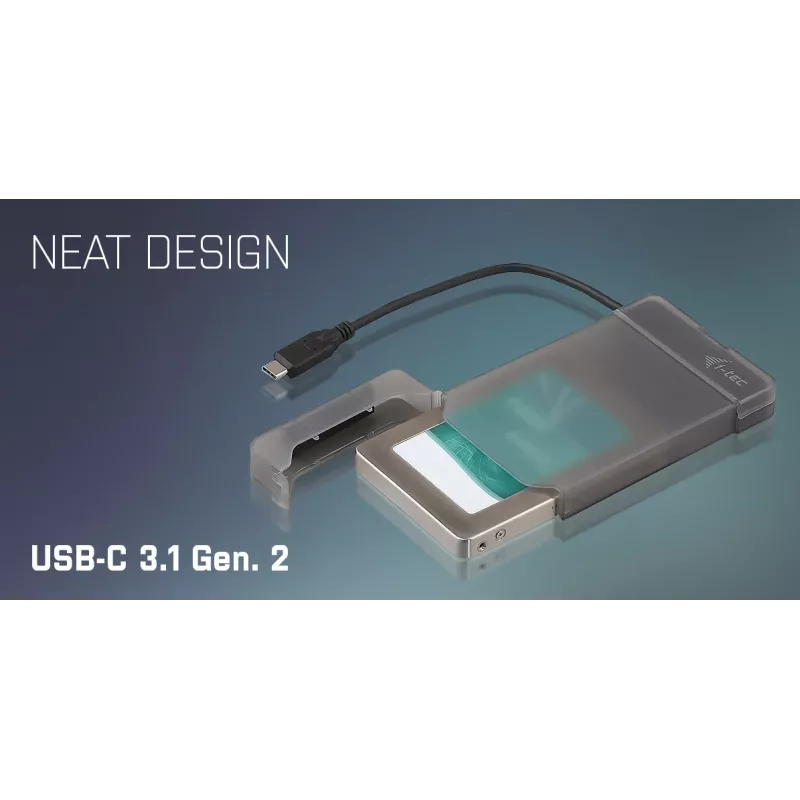 i-tec MySafe USB-C 3.1 Gen. 2 easy, HDD/SSD enclosure, 2.5 inch, Serial ATA, Serial ATA II, Serial ATA III, 10 Gbit/s, USB connectivity, Black