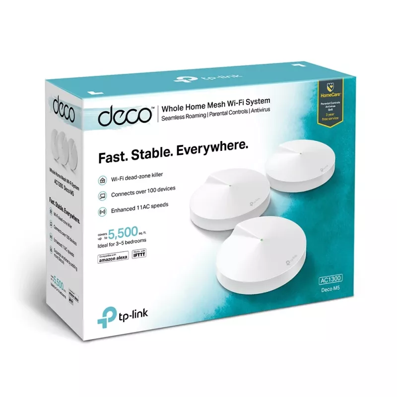 TP-Link AC1300 Deco Whole Home Mesh Wi-Fi System, 3-Pack, White, Internal, Mesh system, Dual-band (2.4 GHz / 5 GHz), Wi-Fi 5 (802.11ac), 1300 Mbit/s