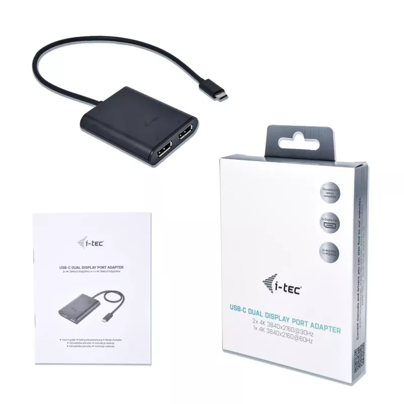 i-tec USB-C 3.1 Dual 4K DP Video Adapter, 3.2 Gen 1 (3.1 Gen 1), USB Type-C, DisplayPort output, 3840 x 2160 pixels