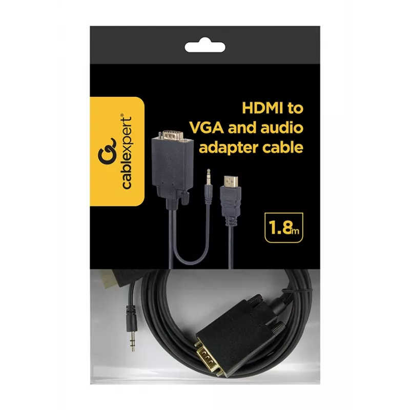 GEMBIRD HDMI to VGA and Audio Adapter Cable, Single Port, 1.8m - Black