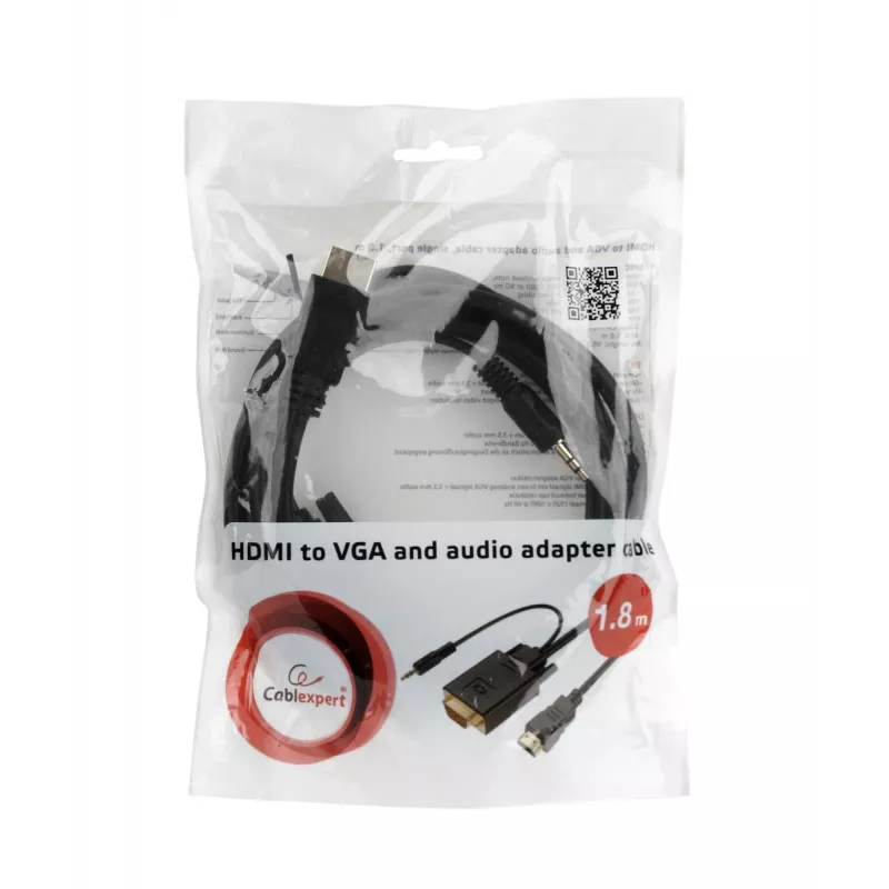 GEMBIRD HDMI to VGA and audio adapter cable, single port, 3m, black