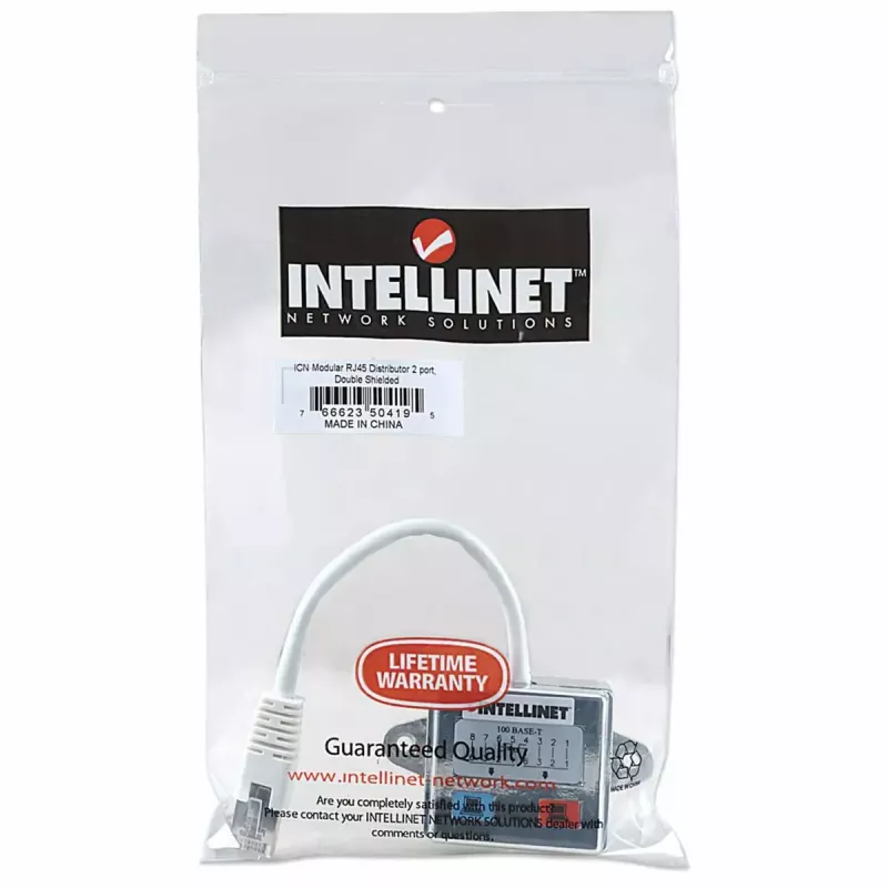 Intellinet 2-Port Modular Distributor, Cat5e, FTP, allows two RJ45 ports to share one Cat5e network cable