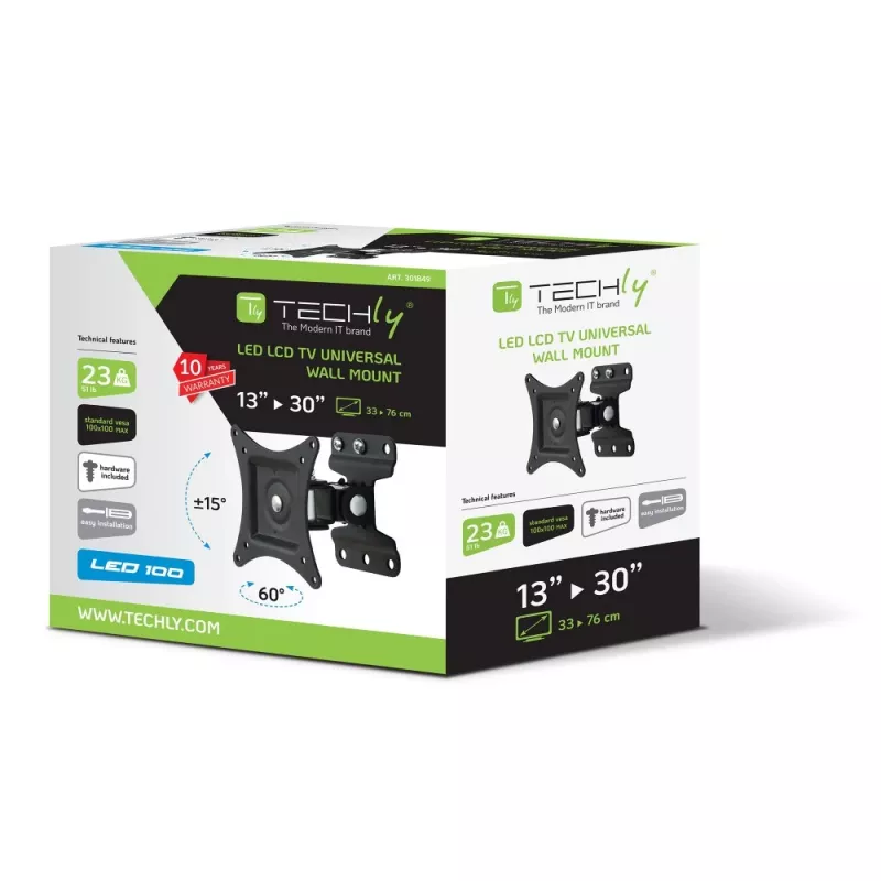 Techly 13-30 inch Wall Bracket for LED LCD TV Full Motion” ICA-LCD 201BK