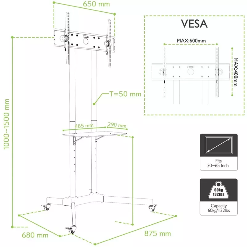 Techly Floor Trolley with Shelf Support LCD / LED / Plasma 30-65 inch ICA-TR6