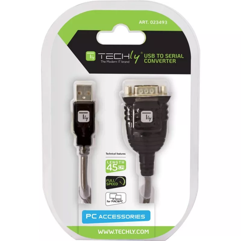 USB to Serial Adapter Techly IDATA USB-SER-2T, USB-A male to DB-9 male, 0.45 m, translucent white