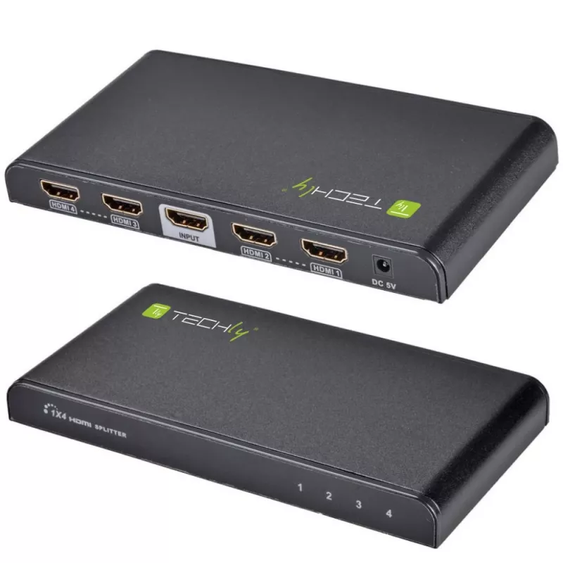 Techly Splitter HDMI 4 way 4K*2K IDATA HDMI-4K4, HDMI, 4x HDMI, 1x HDMI F, 4096 x 2160 pixels, Black, 36 bit