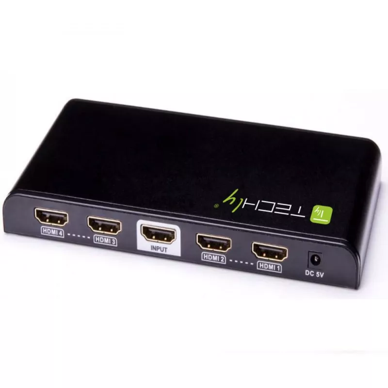 Techly Splitter HDMI 4 way 4K*2K IDATA HDMI-4K4, HDMI, 4x HDMI, 1x HDMI F, 4096 x 2160 pixels, Black, 36 bit