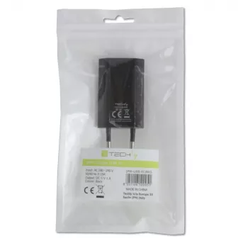 Techly Compact Charger USB 1A European Plug Black, Indoor, AC, 5 V, 1 A, Black