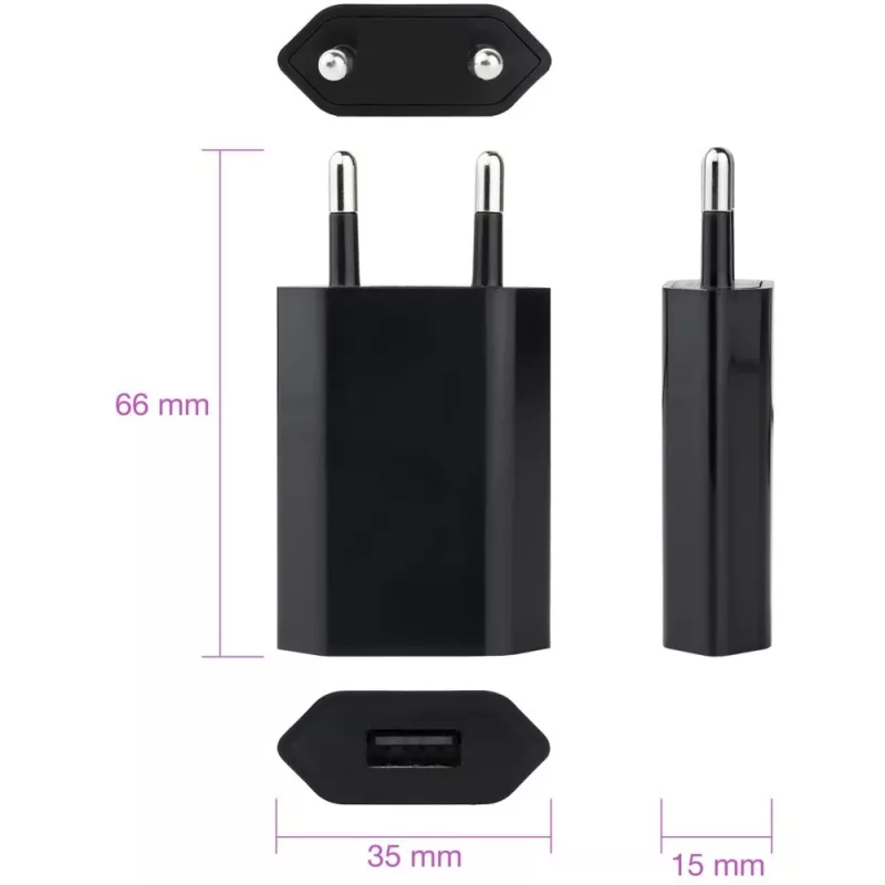 Techly Compact Charger USB 1A European Plug Black, Indoor, AC, 5 V, 1 A, Black