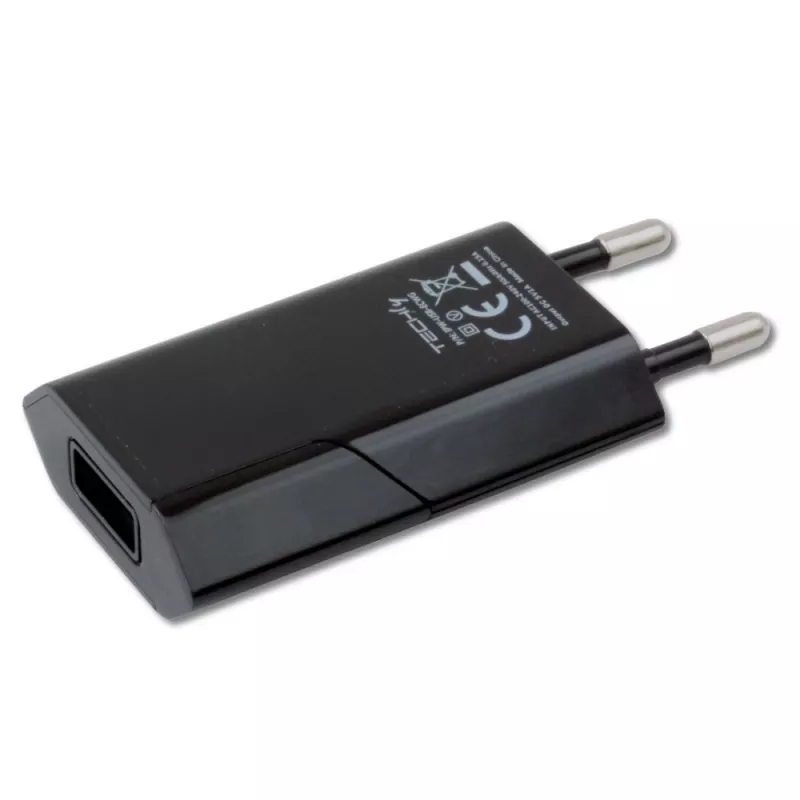 Techly Compact Charger USB 1A European Plug Black, Indoor, AC, 5 V, 1 A, Black
