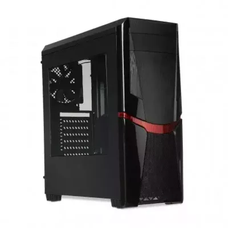PC case IBOX ORCUS X14 Midi Tower Black — ITX/ATX, side window, red illumination, 3×3.5 inch bays, 2×2.5 inch bays, 1×5.25 inch, USB 3.2 Gen1 Type-A