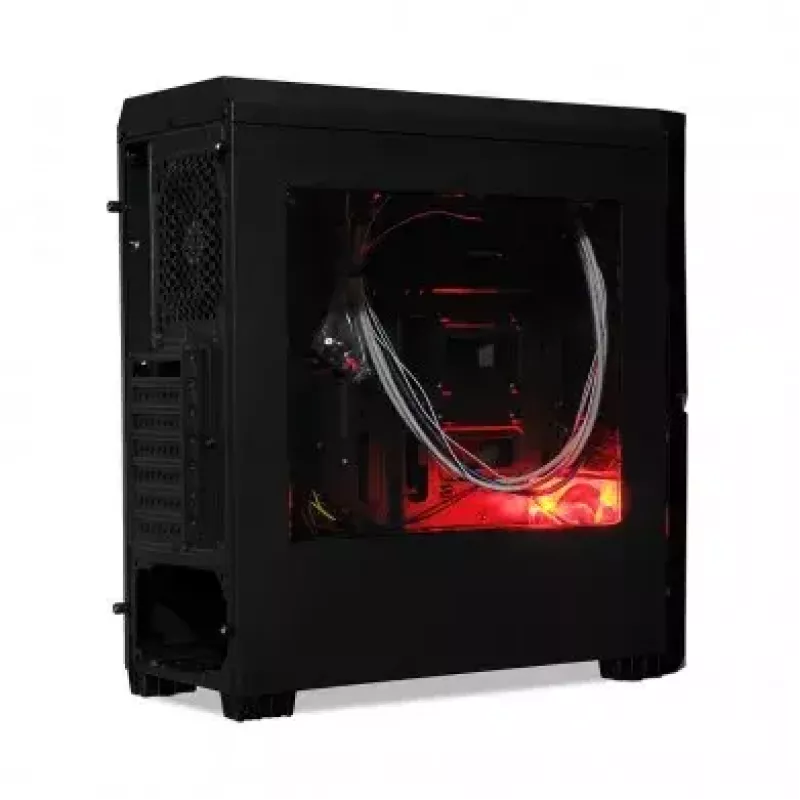 PC case IBOX ORCUS X14 Midi Tower Black — ITX/ATX, side window, red illumination, 3×3.5 inch bays, 2×2.5 inch bays, 1×5.25 inch, USB 3.2 Gen1 Type-A