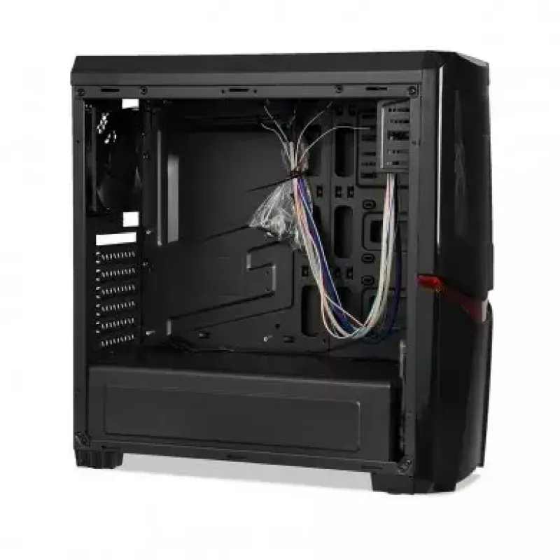 PC case IBOX ORCUS X14 Midi Tower Black — ITX/ATX, side window, red illumination, 3×3.5 inch bays, 2×2.5 inch bays, 1×5.25 inch, USB 3.2 Gen1 Type-A