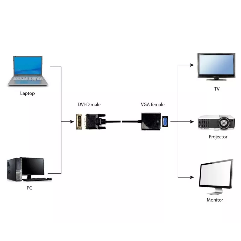 Video cable adapter Gembird DVI-D (male) to VGA (female) 0.2 m, black