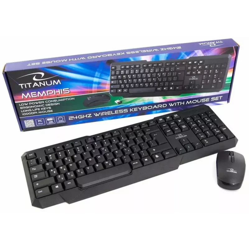 Titanum Memphis TK108 Keyboard and USB Mouse Set, Black