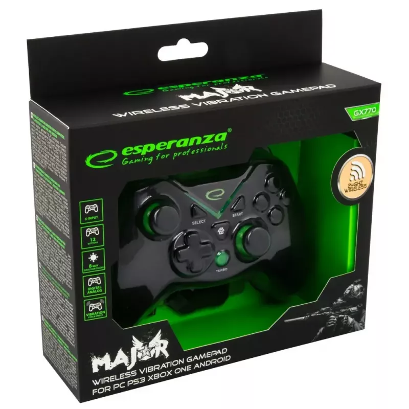 Wireless gamepad ESPERANZA EGG112K 2.4GHz for PC and PS3, USB receiver, black, 12 buttons, analog sticks