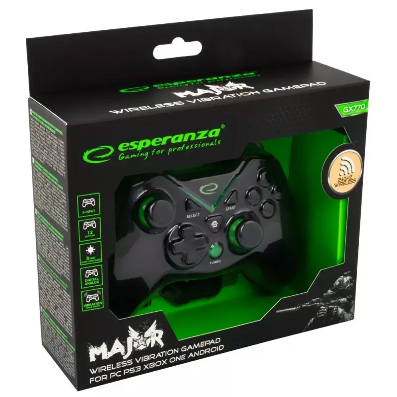 Wireless gamepad ESPERANZA EGG112K 2.4GHz for PC and PS3, USB receiver, black, 12 buttons, analog sticks