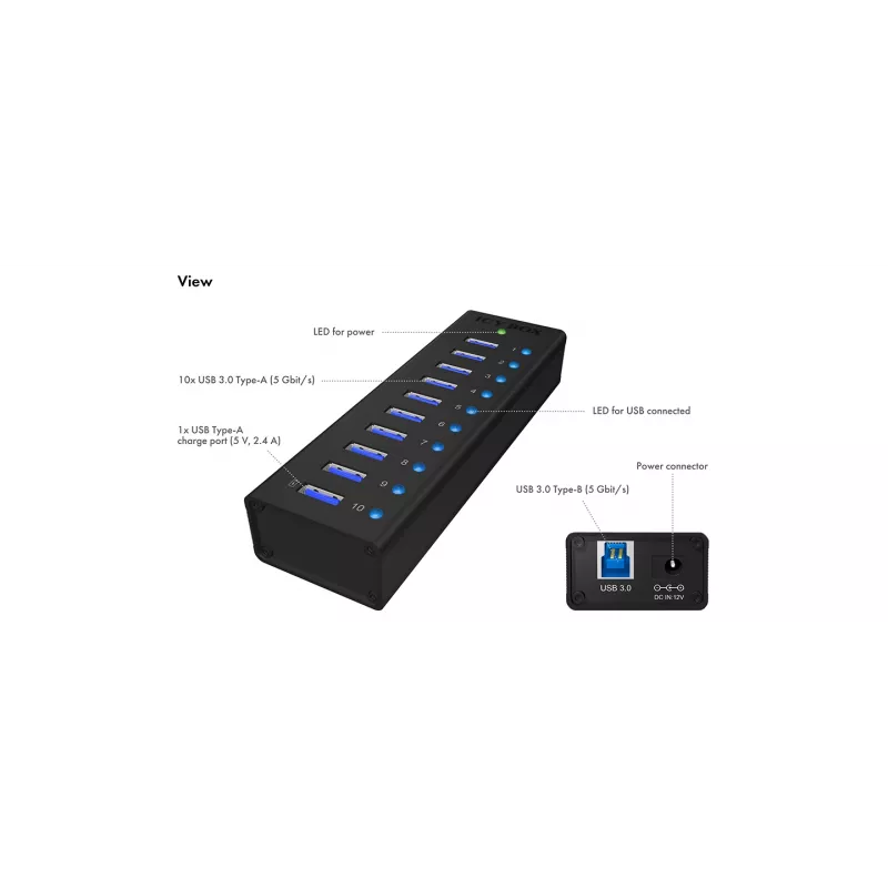 ICY BOX IB-AC6110 USB 3.2 Gen 1 (3.1 Gen 1) Type-B 5000 Mbit/s Black