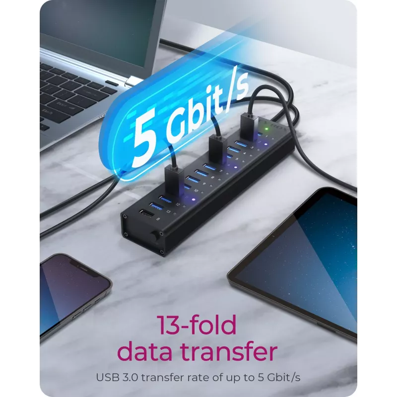 ICY BOX IB-AC6113 USB 3.2 Gen 1 (3.1 Gen 1) Type-B 5000 Mbit/s Black