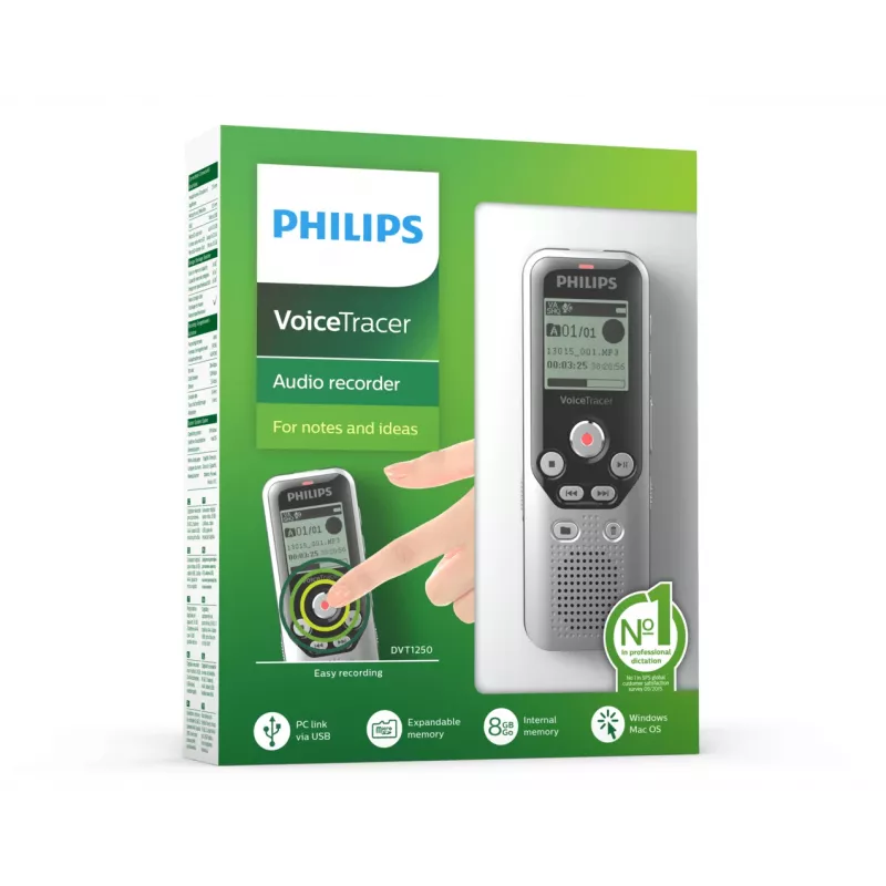 Philips DVT1250 dictaphone Internal memory & flash card Black, Grey