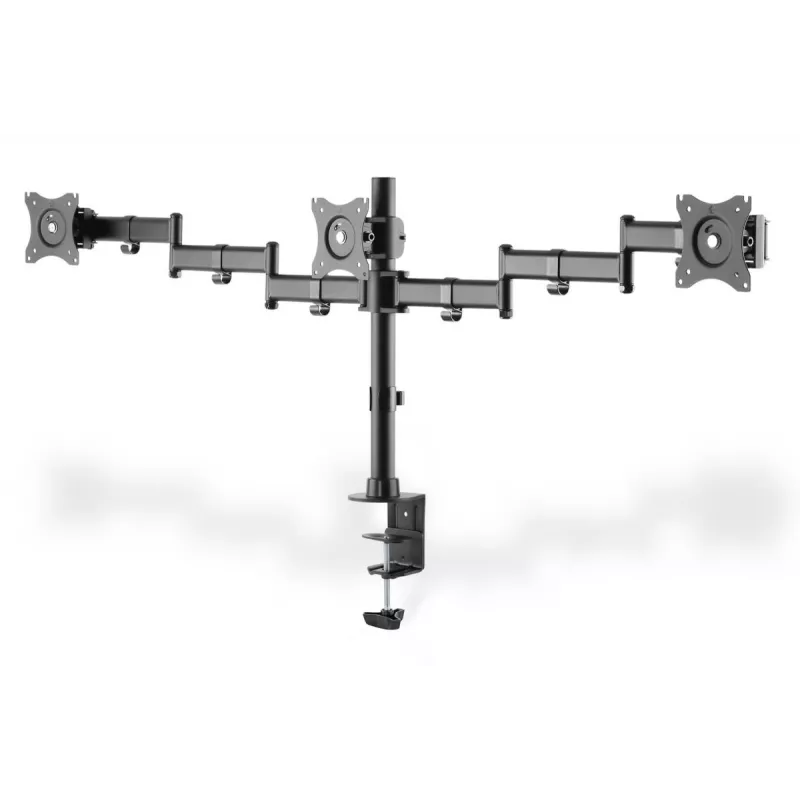 DIGITUS Triple Monitor Desk clamp mount, black 90degree Swivel,45degree Tilt,rotate 360degree,15-27in TFT, max load 3x8Kg,VESA max100x100