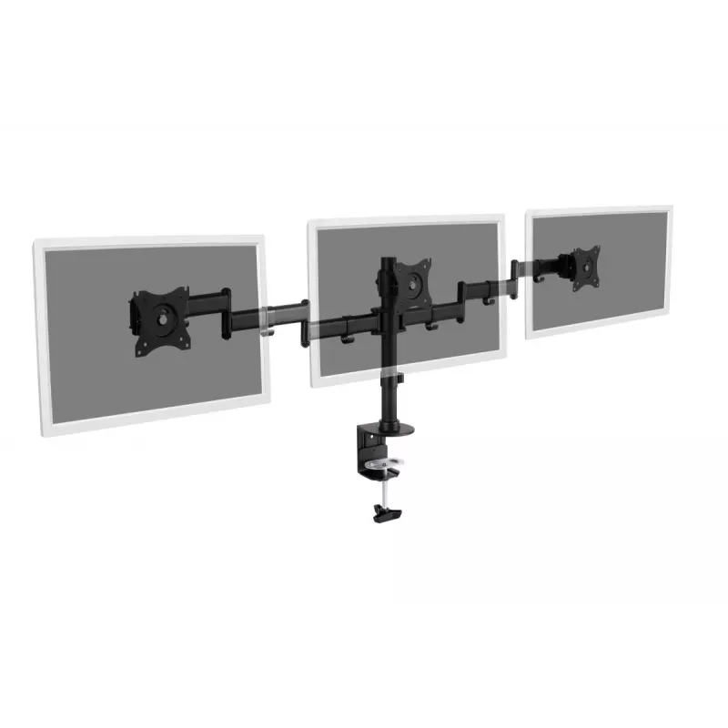 DIGITUS Triple Monitor Desk clamp mount, black 90degree Swivel,45degree Tilt,rotate 360degree,15-27in TFT, max load 3x8Kg,VESA max100x100