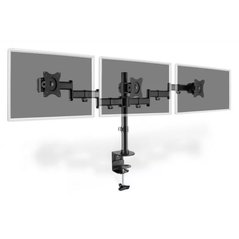 DIGITUS Triple Monitor Desk clamp mount, black 90degree Swivel,45degree Tilt,rotate 360degree,15-27in TFT, max load 3x8Kg,VESA max100x100