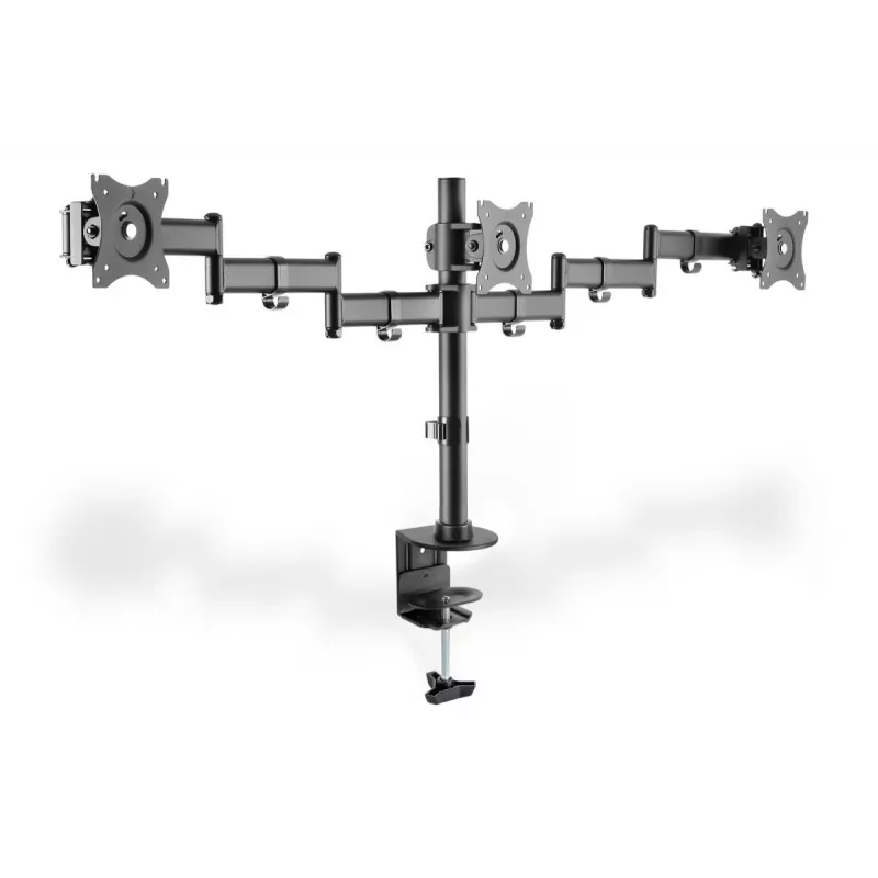 DIGITUS Triple Monitor Desk clamp mount, black 90degree Swivel,45degree Tilt,rotate 360degree,15-27in TFT, max load 3x8Kg,VESA max100x100