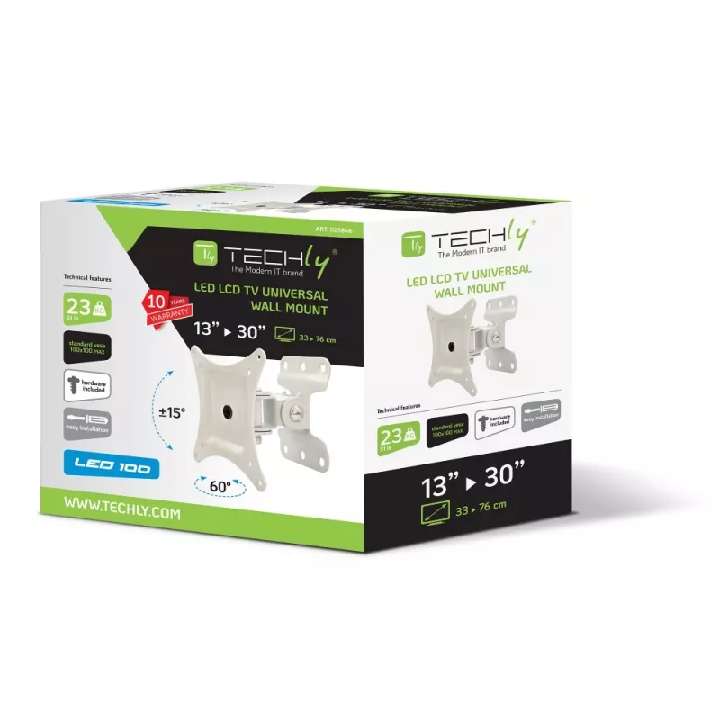 Techly Wall Support for LCD LED 13-30 inch Full Motion White” ICA-LCD 201WH