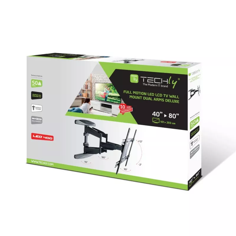 Techly 40-80 Ultra Slim Full Motion LCD TV Wall Mount Bracket Black” ICA-PLB 172L