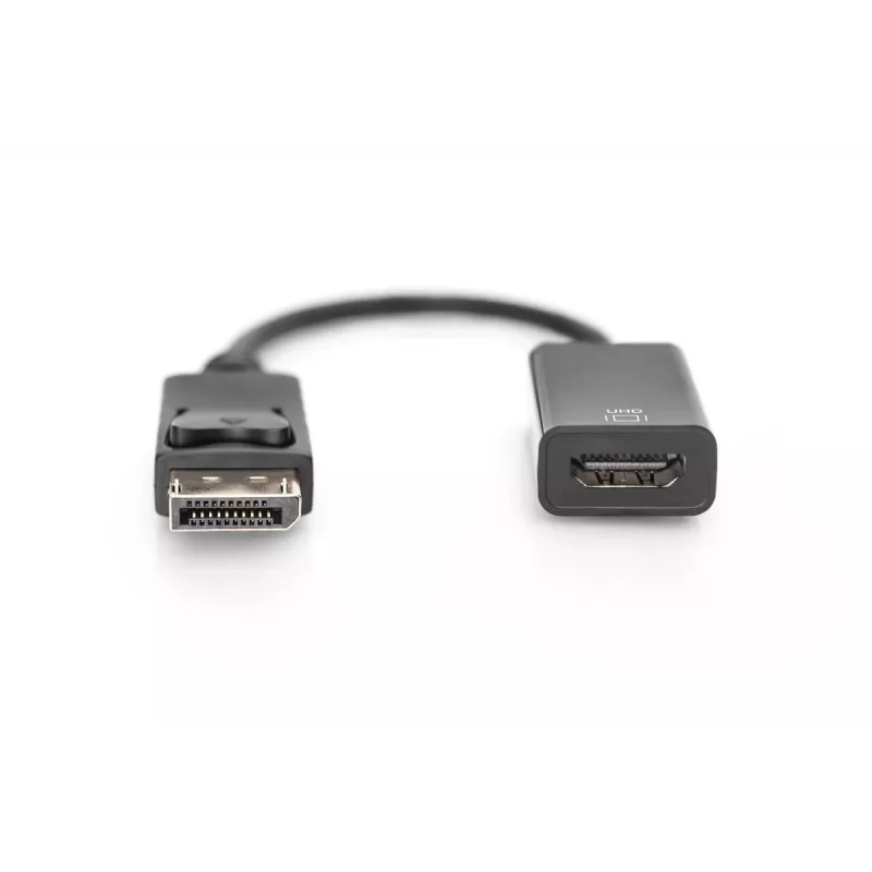 DIGITUS ASSMANN DisplayPort adapter cable, DP - HDMI type A M/F, 20cm w/interlock, HDMI Ver. 2.0, active, CE, gold, black
