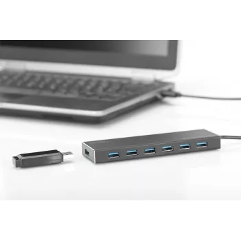 DIGITUS USB 3.0 Hub, 7-port Incl. 5V/3,5A power supply, Aluminium housing