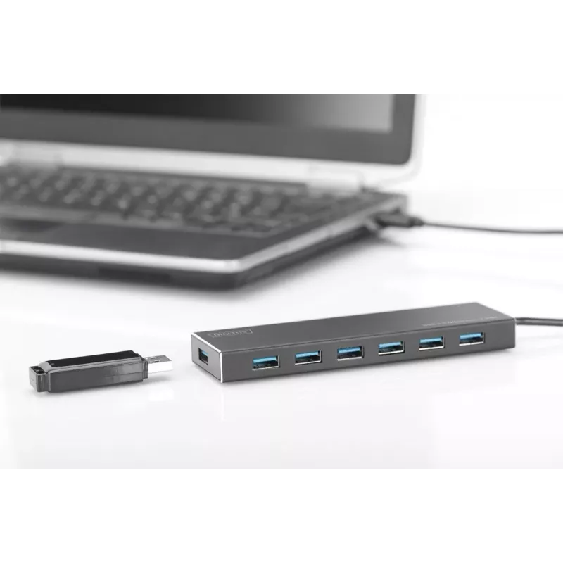 DIGITUS USB 3.0 Hub, 7-port Incl. 5V/3,5A power supply, Aluminium housing