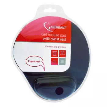 Mouse pad GEMBIRD MP-GEL-BK — black rubber and gel with wrist rest, 220×240 mm