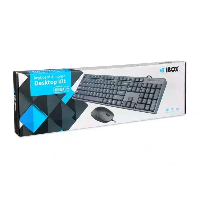 Wired keyboard and mouse set IBOX IKMS606 — full-size QWERTY UK English keyboard, USB, black, mouse 800 DPI