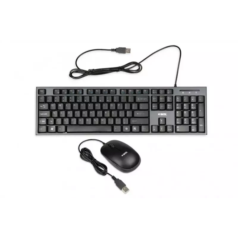 Wired keyboard and mouse set IBOX IKMS606 — full-size QWERTY UK English keyboard, USB, black, mouse 800 DPI