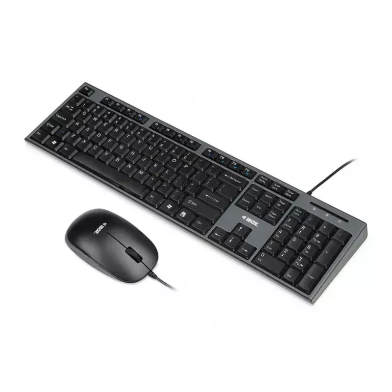 Wired keyboard and mouse set IBOX IKMS606 — full-size QWERTY UK English keyboard, USB, black, mouse 800 DPI