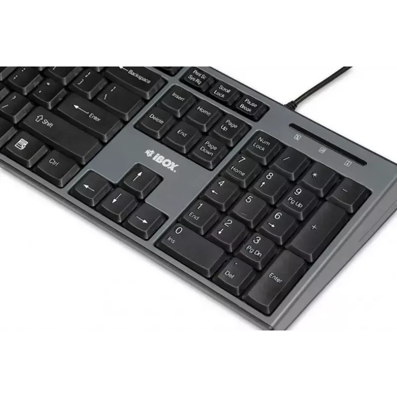 Wired keyboard and mouse set IBOX IKMS606 — full-size QWERTY UK English keyboard, USB, black, mouse 800 DPI