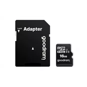 MicroSDHC memory card GOODRAM 16 GB Class 10 UHS-I (U1), read 100 MB/s, write 10 MB/s, magnet-proof, with SD adapter
