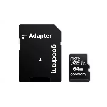 MicroSDXC memory card GOODRAM 64GB UHS‑I Class 10 (U1), read 100 MB/s, write 10 MB/s, with SD adapter, black