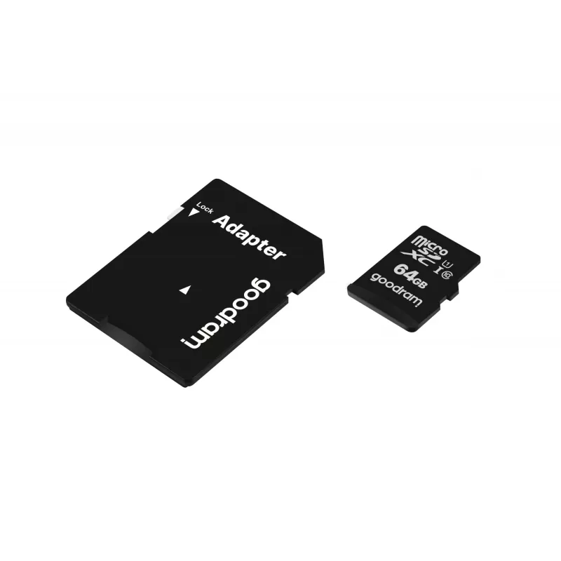 MicroSDXC memory card GOODRAM 64GB UHS‑I Class 10 (U1), read 100 MB/s, write 10 MB/s, with SD adapter, black