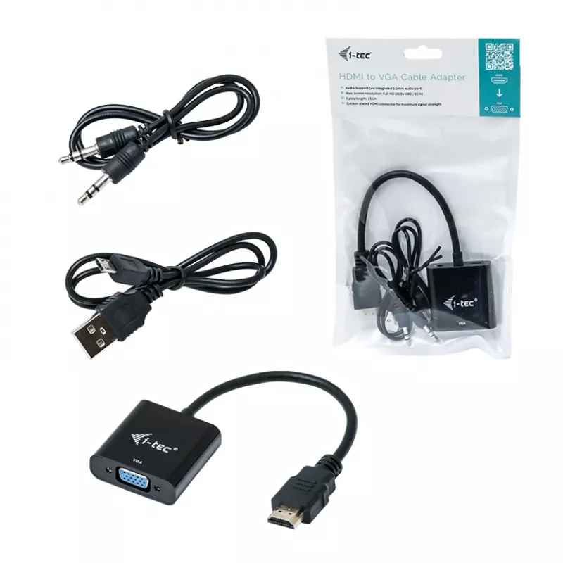 i-tec HDMI to VGA Cable Adapter, 0.15 m, HDMI, VGA, Male, Female, 1920 x 1080 pixels