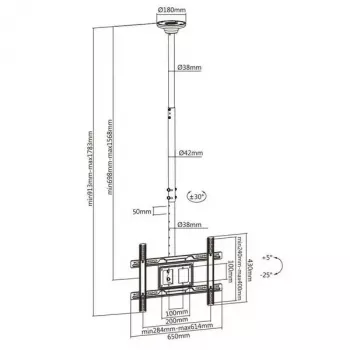 Ceiling mount MACLEAN MC-803 for LED/LCD monitors 23–100 inch up to 50 kg VESA 600×400