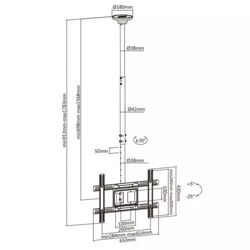 Ceiling mount MACLEAN MC-803 for LED/LCD monitors 23–100 inch up to 50 kg VESA 600×400