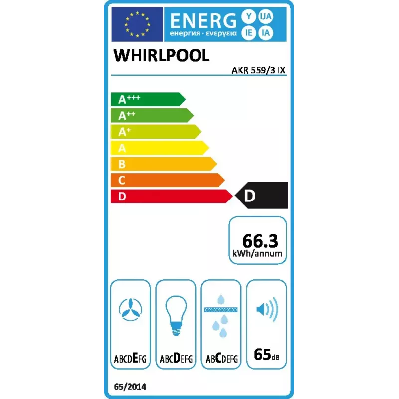 Wall-mounted extractor Whirlpool AKR 559/3 IX, Aluminium filter, Noise level: N/A
