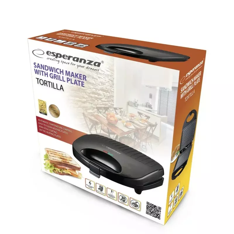 Electric Tortilla Maker ESPERANZA EKT009 1000W, non-stick plates, 2 tortillas, black