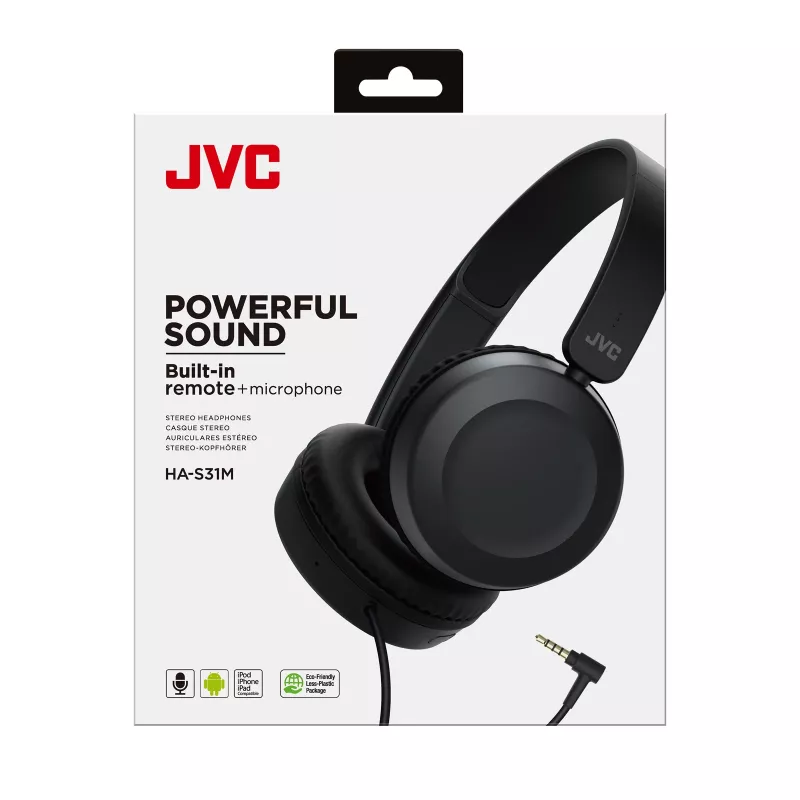 JVC Powerful Sound Wired On Ear Black, Wired, 10 - 26000 Hz, Calls/Music, 140 g, Headset, Black
