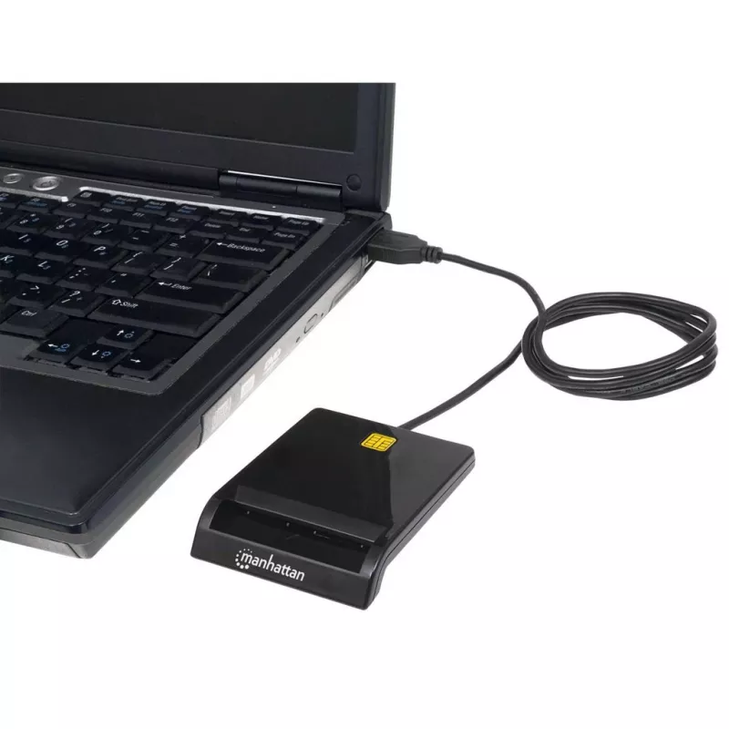 Contact smart card reader MANHATTAN 102049 — USB 2.0, cable 1.05 m, black, ABS housing